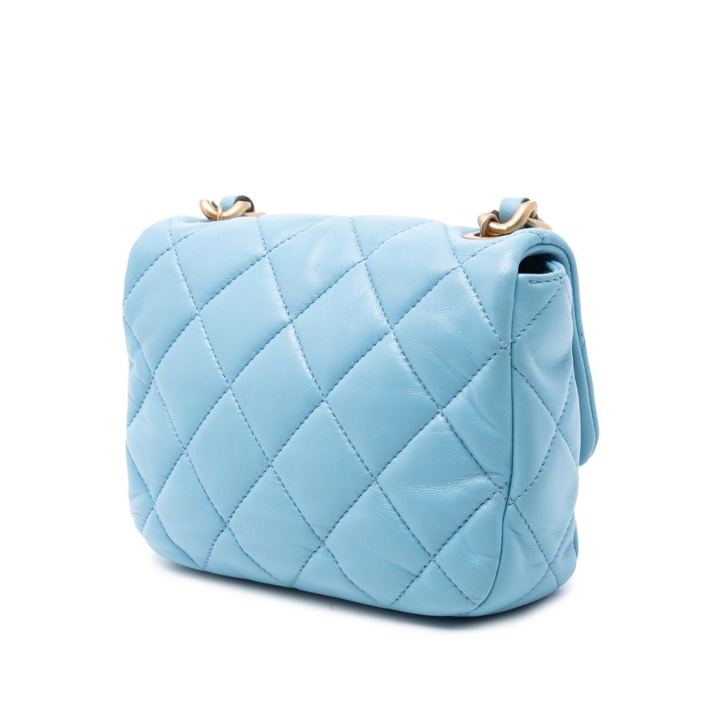 Chanel AB Chanel Blue Light Blue Lambskin Leather Leather Mini Quilted Lambskin Lacquered Chain Flap Italy