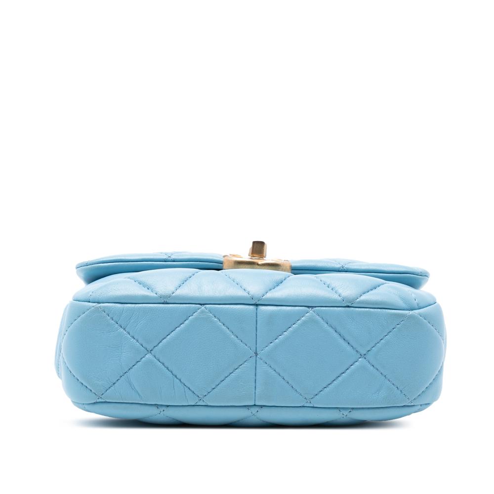 Chanel AB Chanel Blue Light Blue Lambskin Leather Leather Mini Quilted Lambskin Lacquered Chain Flap Italy
