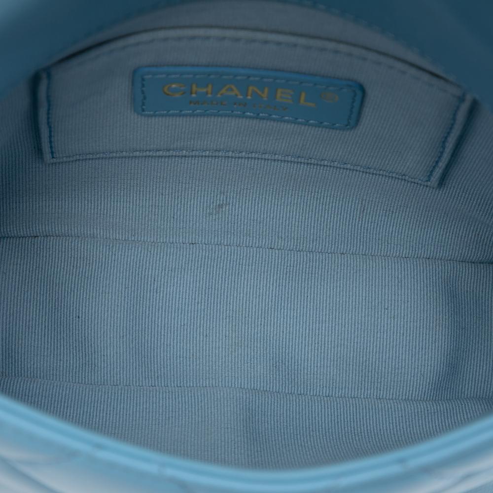 Chanel AB Chanel Blue Light Blue Lambskin Leather Leather Mini Quilted Lambskin Lacquered Chain Flap Italy