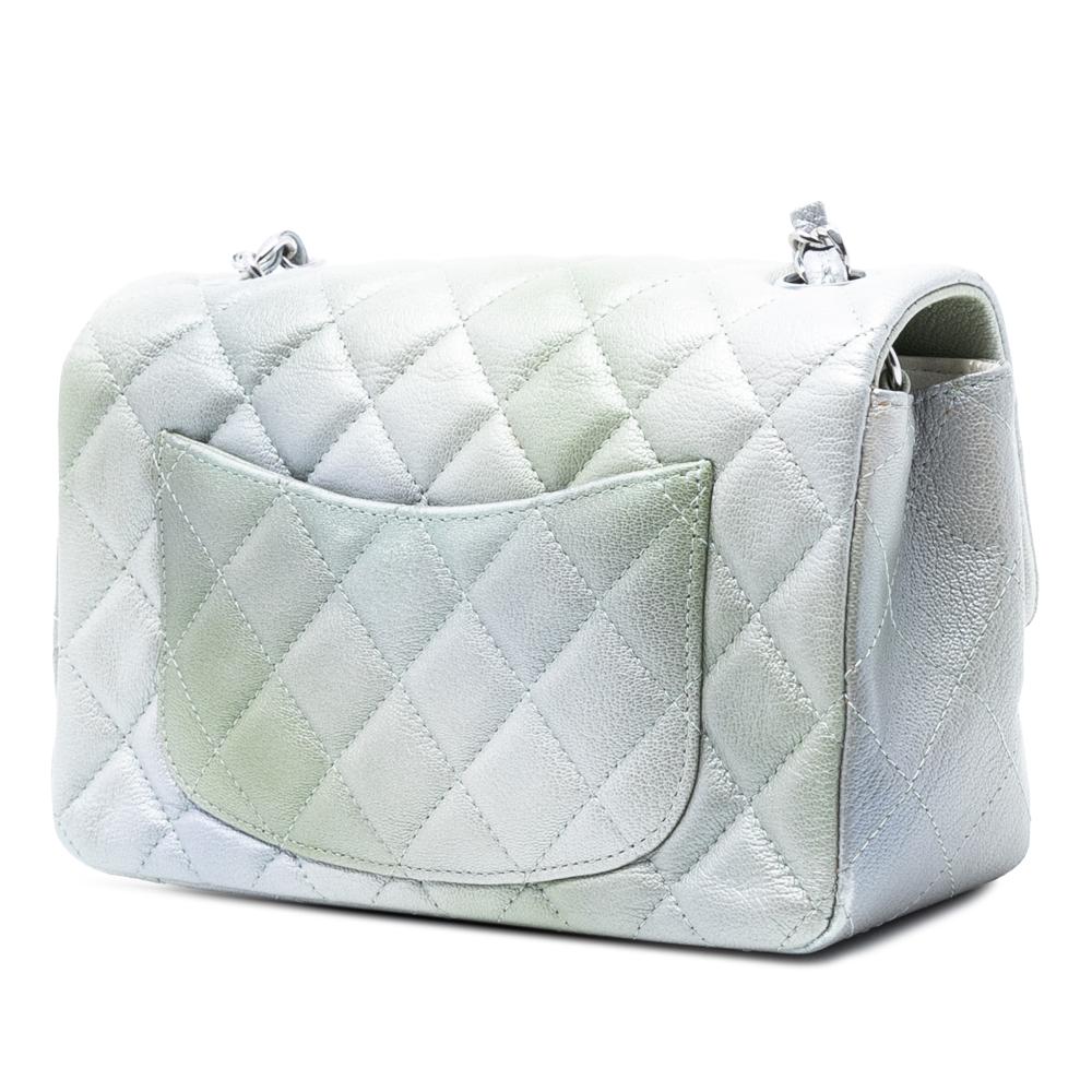 Chanel Silver Mini Rectangular Classic Iridescent Lambskin Ombre Single Flap France