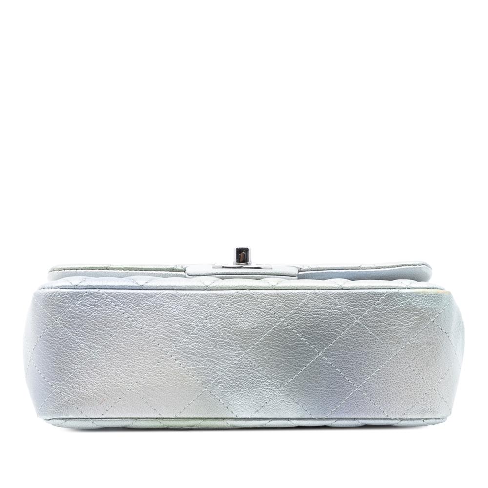 Chanel Silver Mini Rectangular Classic Iridescent Lambskin Ombre Single Flap France