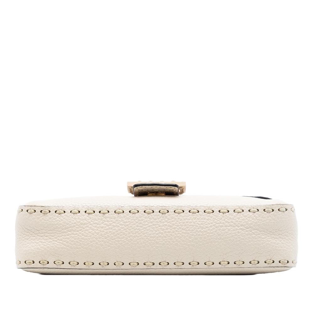 Fendi AB Fendi Brown Beige Calf Leather Medium Selleria Baguette Satchel Italy