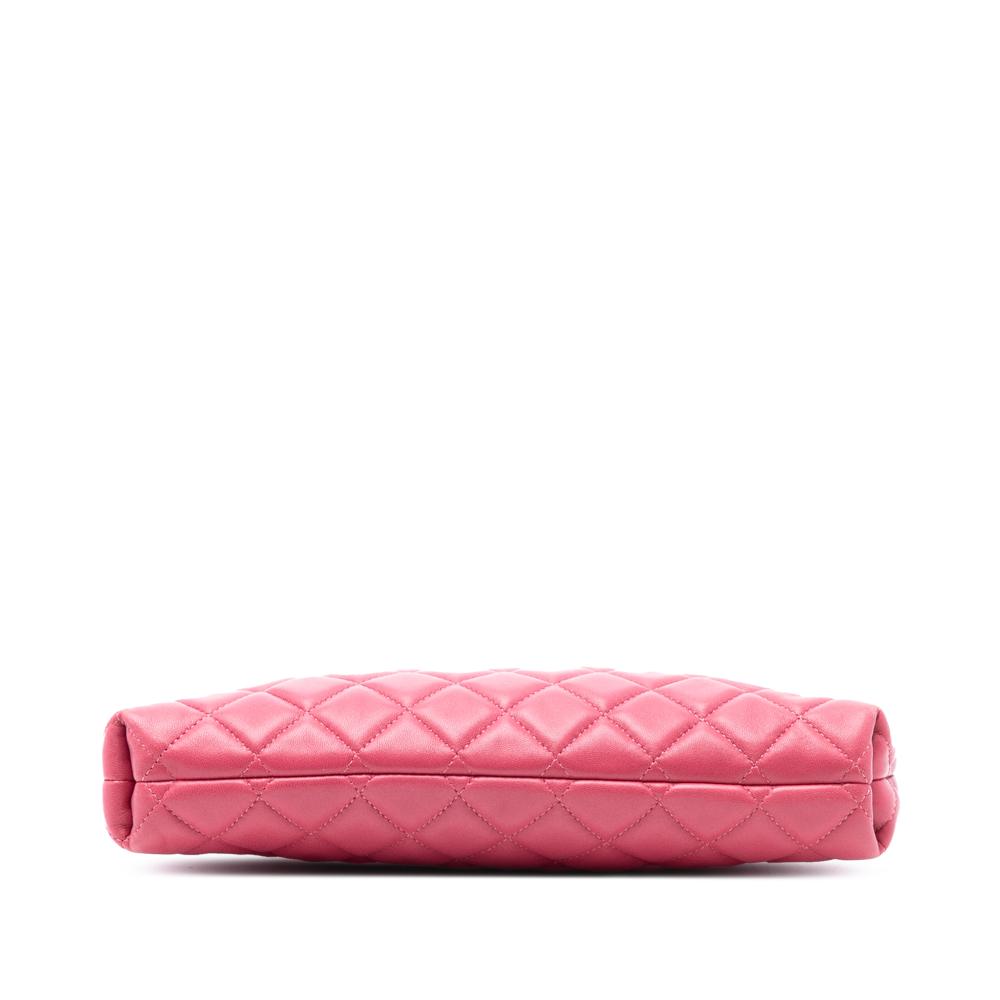 Chanel B Chanel Pink Lambskin Leather Leather Quilted Lambskin Kiss Lock Clutch France