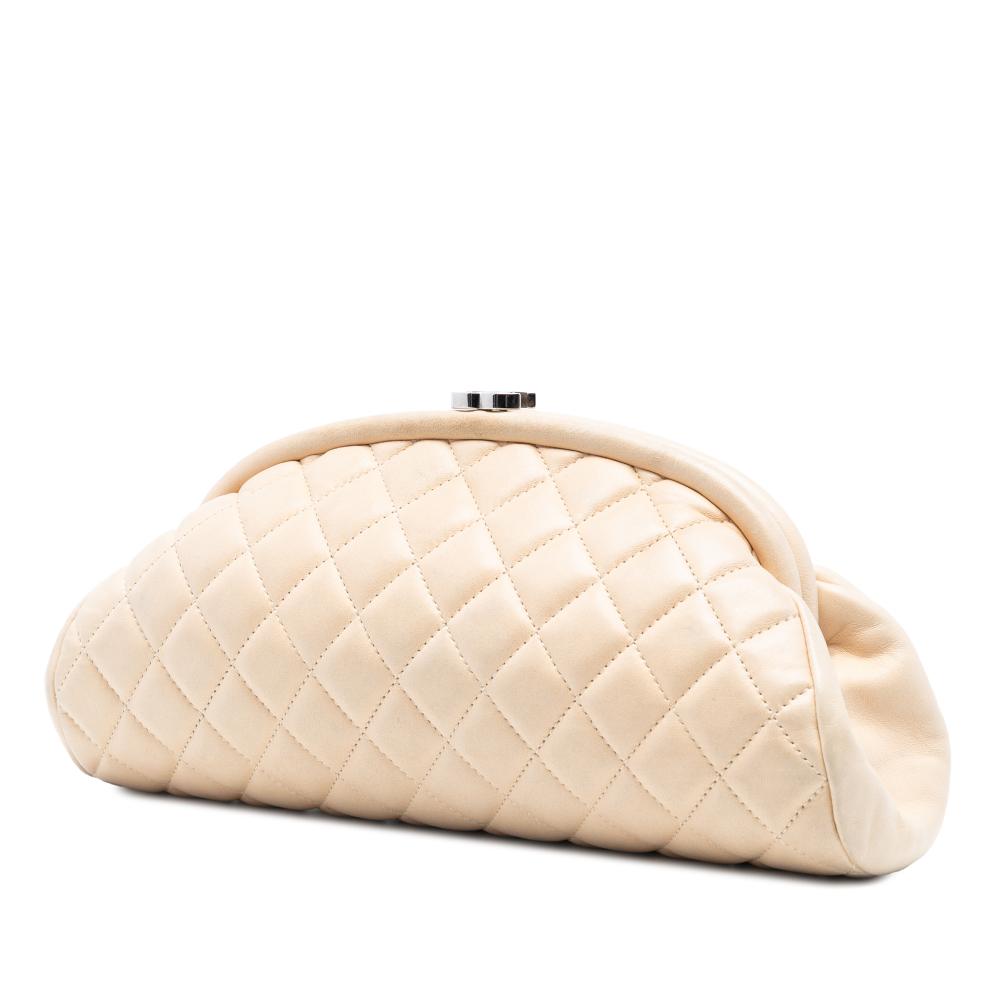 Chanel B Chanel Brown Light Beige Lambskin Leather Leather Quilted Lambskin Timeless Kisslock Clutch Italy