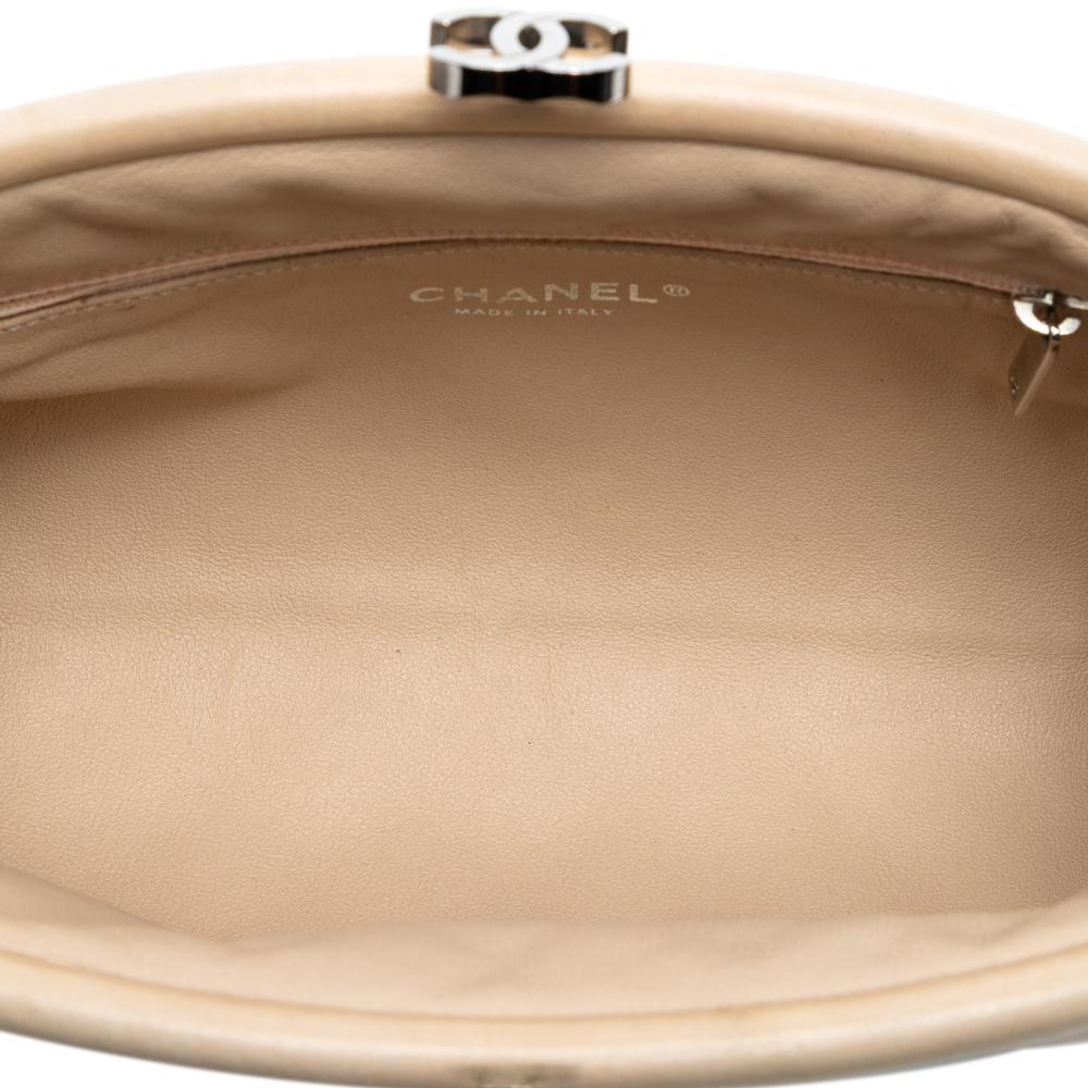 Chanel B Chanel Brown Light Beige Lambskin Leather Leather Quilted Lambskin Timeless Kisslock Clutch Italy