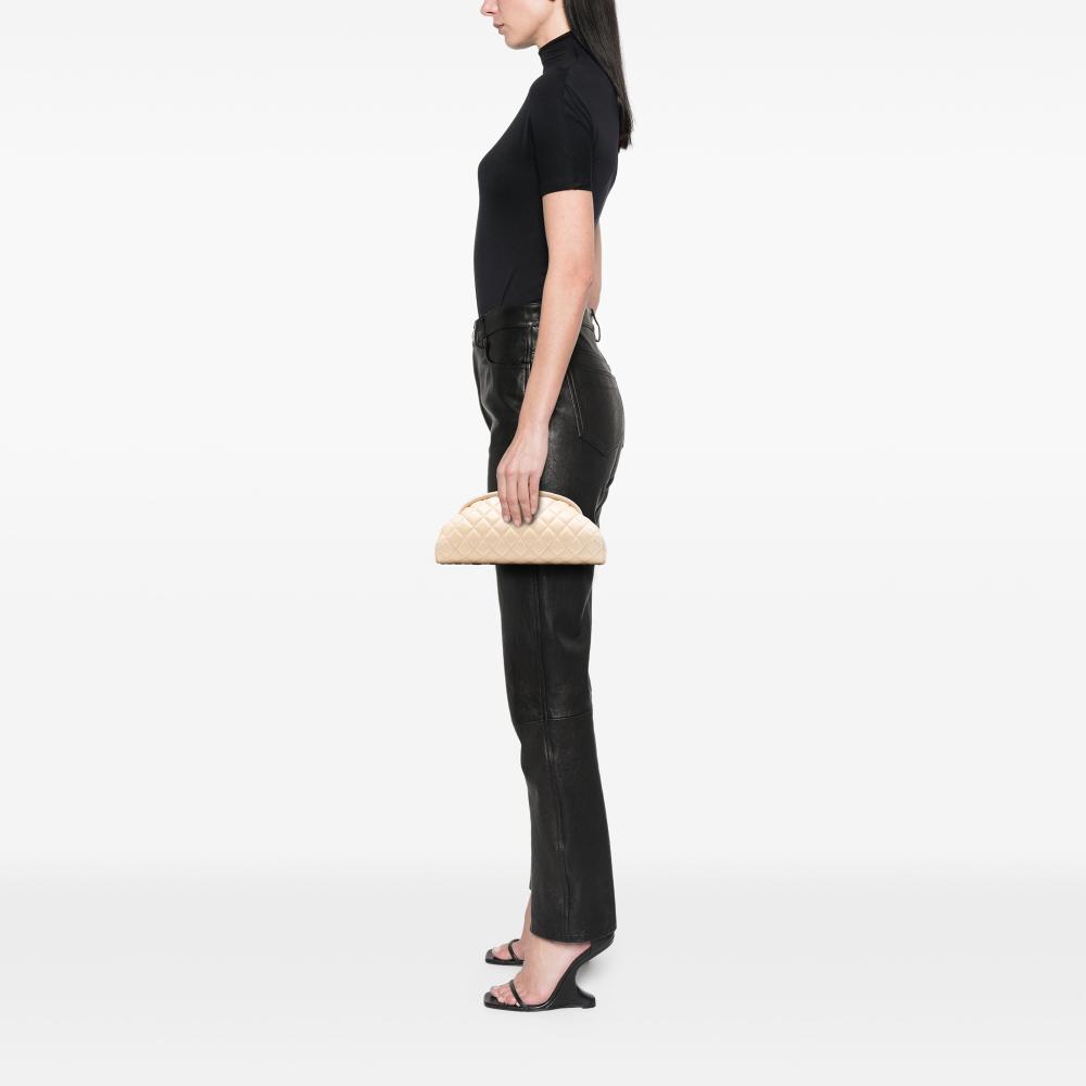 Chanel B Chanel Brown Light Beige Lambskin Leather Leather Quilted Lambskin Timeless Kisslock Clutch Italy