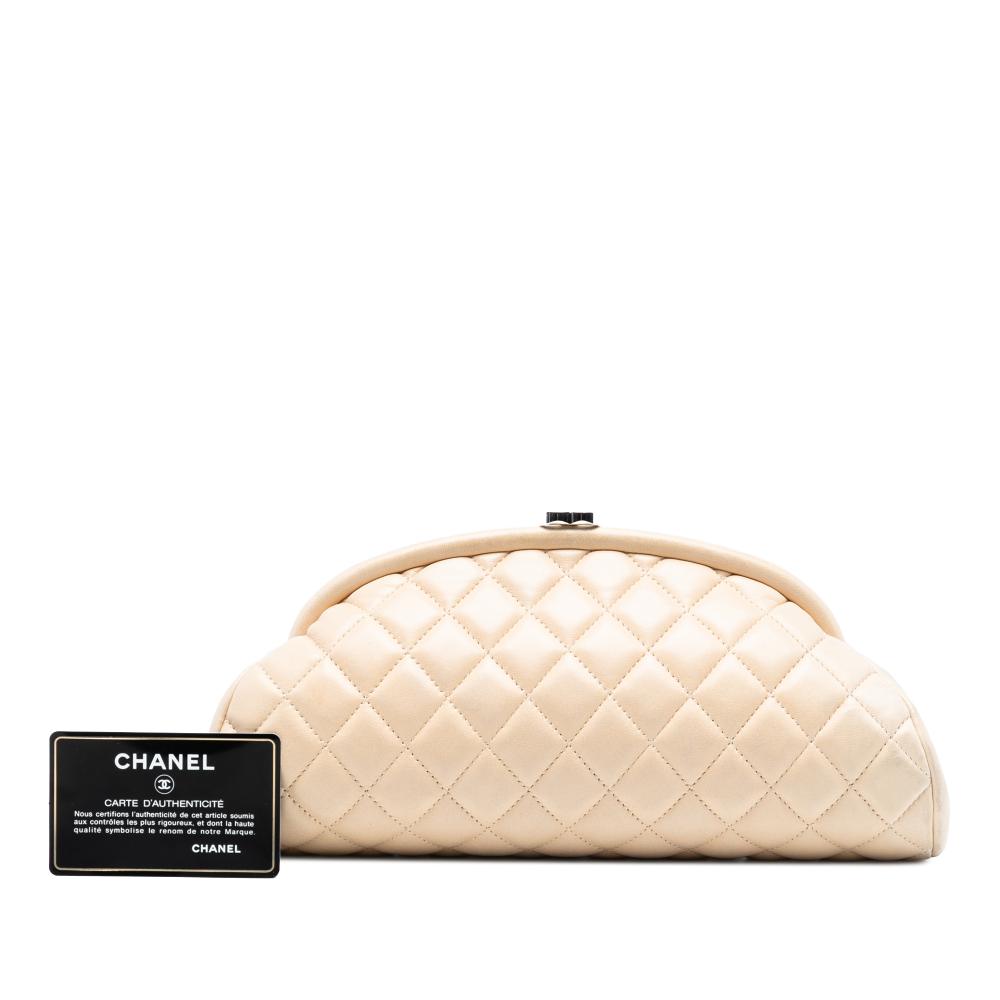 Chanel B Chanel Brown Light Beige Lambskin Leather Leather Quilted Lambskin Timeless Kisslock Clutch Italy