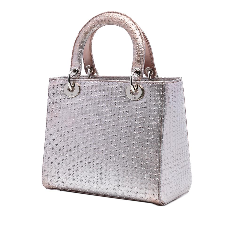 Christian Dior B Dior Pink Rose Gold Patent Leather Leather Medium Metallic Patent Microcannage Lady Dior Italy