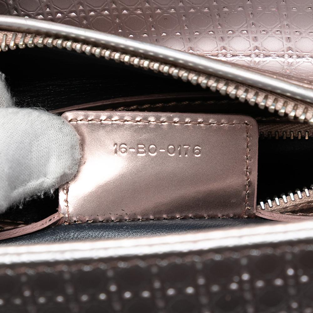 Christian Dior B Dior Pink Rose Gold Patent Leather Leather Medium Metallic Patent Microcannage Lady Dior Italy