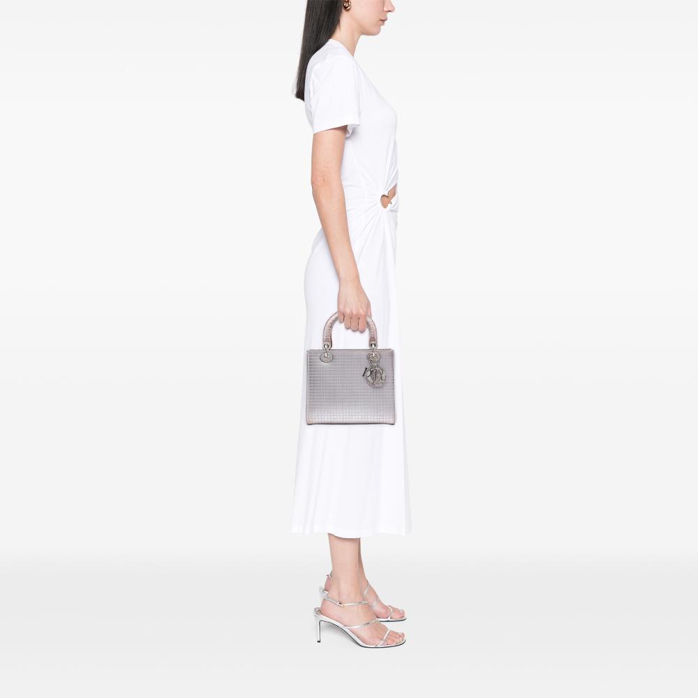 Christian Dior B Dior Pink Rose Gold Patent Leather Leather Medium Metallic Patent Microcannage Lady Dior Italy