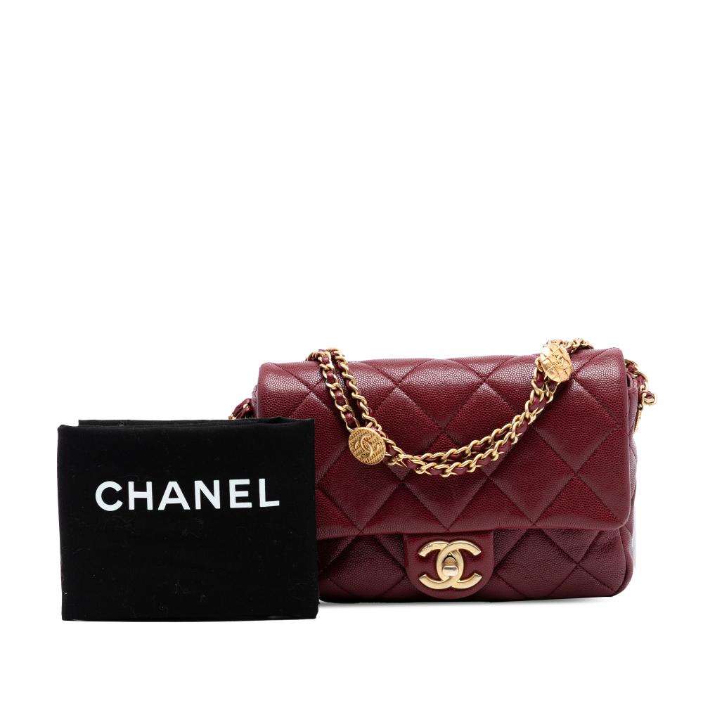 Chanel AB Chanel Red Dark Red Caviar Leather Leather Mini Quilted Caviar Twist Your Buttons Flap Italy
