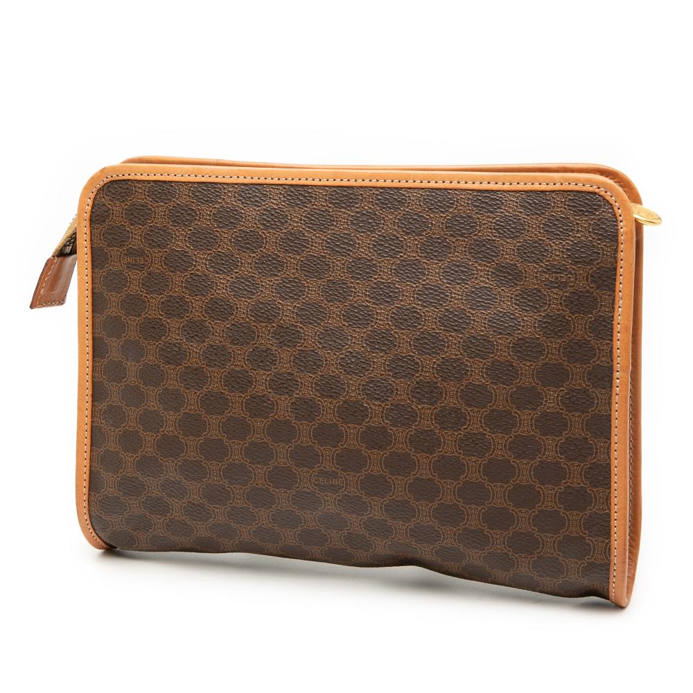 Celine B Celine Brown Coated Canvas Fabric Macadam Clutch Italy