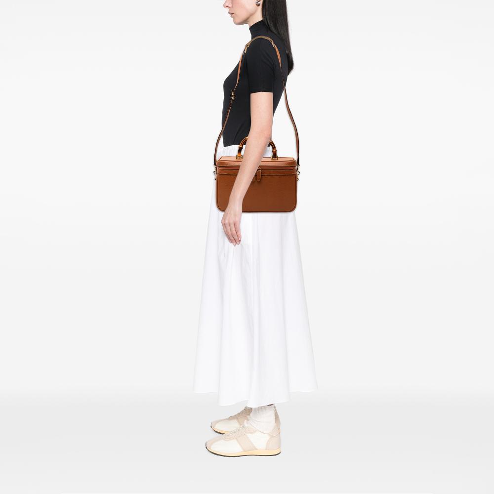 Gucci B Gucci Brown Calf Leather Bamboo Vanity Bag Italy