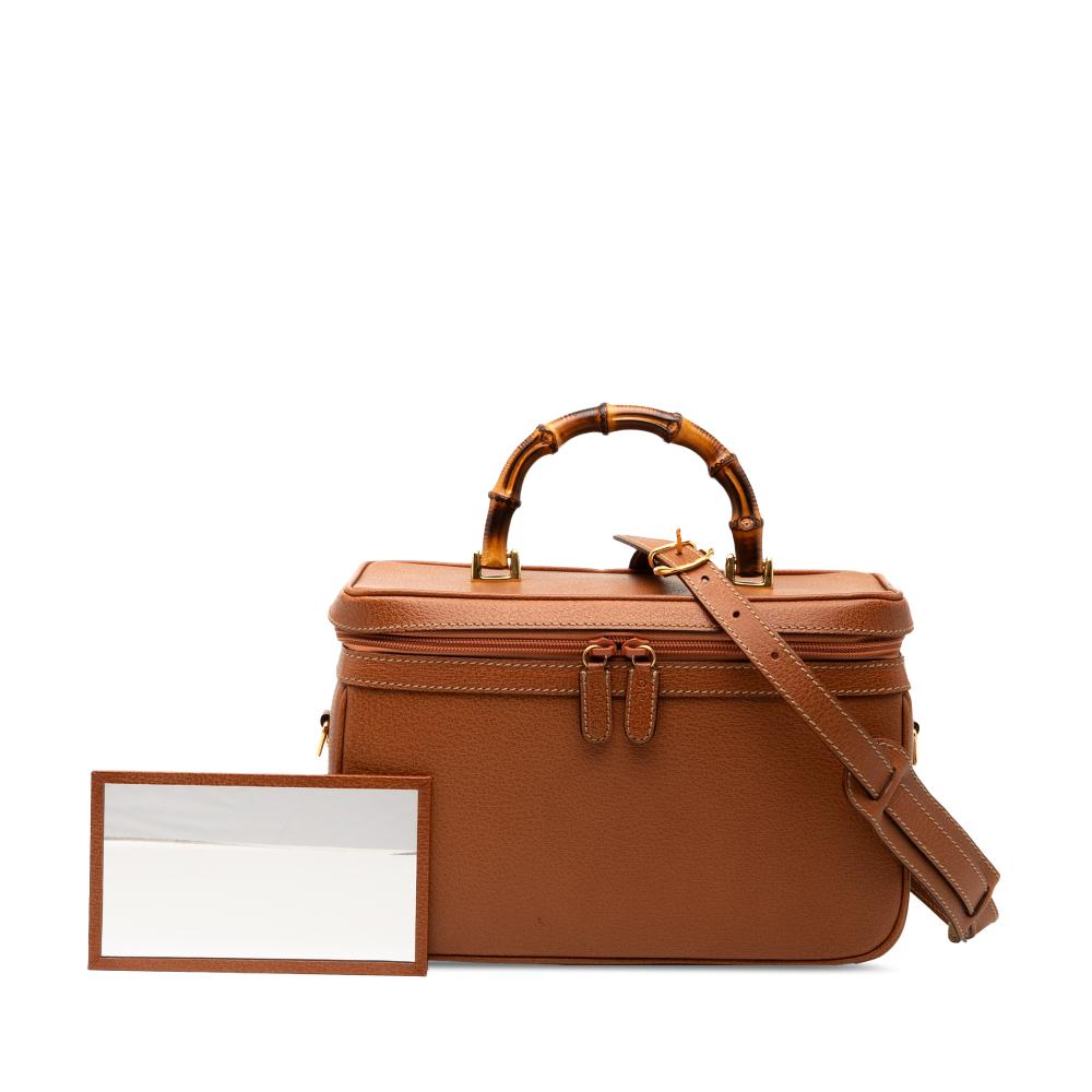 Gucci B Gucci Brown Calf Leather Bamboo Vanity Bag Italy