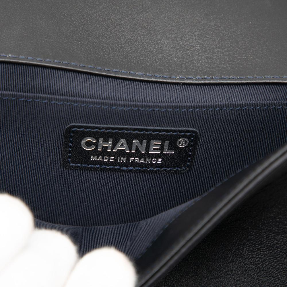 Chanel AB Chanel Black Lambskin Leather Leather Old Medium Lambskin and Woven PVC Boy Flap France