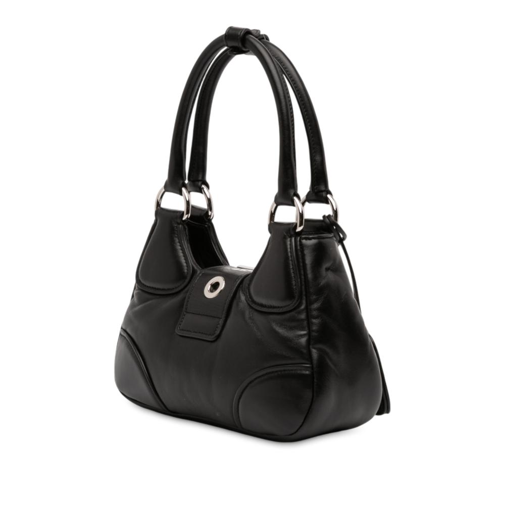 Prada AB Prada Black Nappa Leather Leather Nappa Soft Padded Re Edition 2002 Moon Satchel Italy