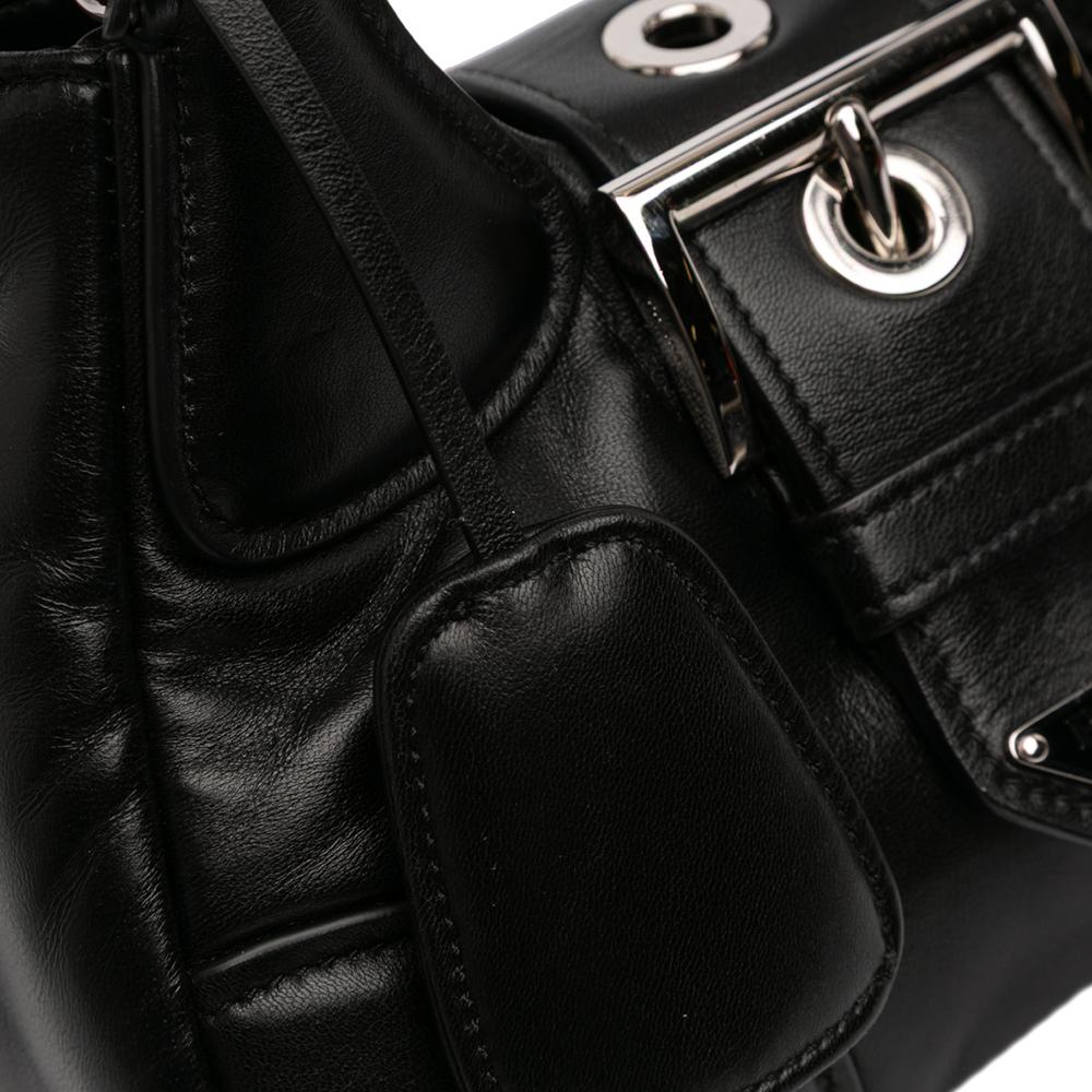 Prada AB Prada Black Nappa Leather Leather Nappa Soft Padded Re Edition 2002 Moon Satchel Italy