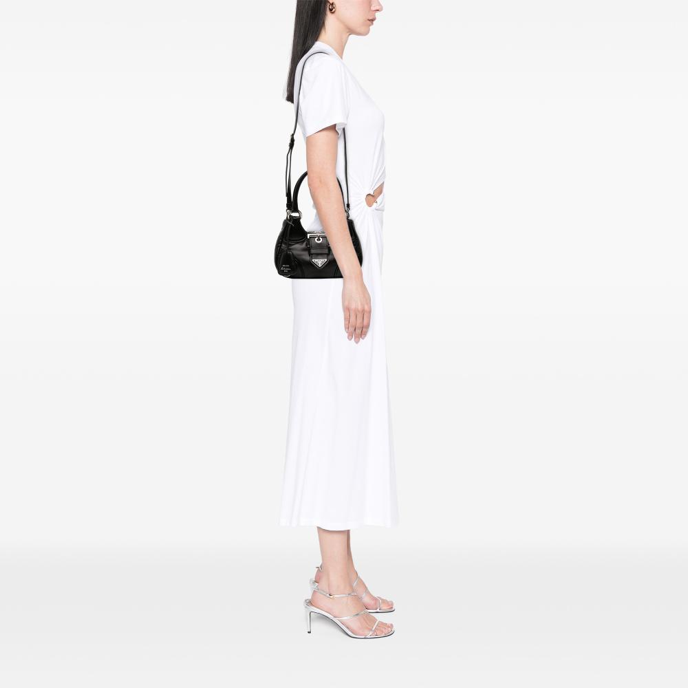 Prada AB Prada Black Nappa Leather Leather Nappa Soft Padded Re Edition 2002 Moon Satchel Italy