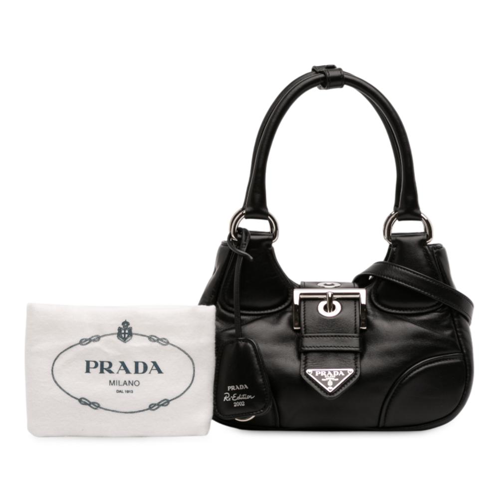 Prada AB Prada Black Nappa Leather Leather Nappa Soft Padded Re Edition 2002 Moon Satchel Italy