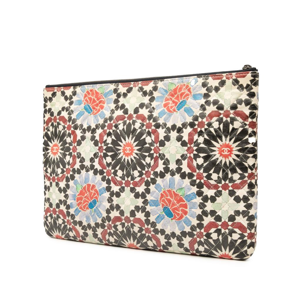 Chanel AB Chanel Multi Lambskin Leather Leather Paris Dubai Large Printed Lambskin Cosmetic Case Italy