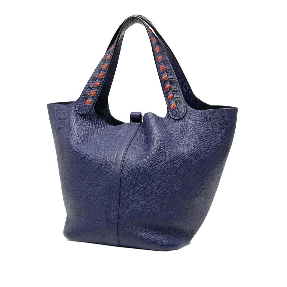 Hermès AB Hermès Blue Midnight Blue with Red Brick Calf Leather Epsom Tressage Picotin Lock 22 France