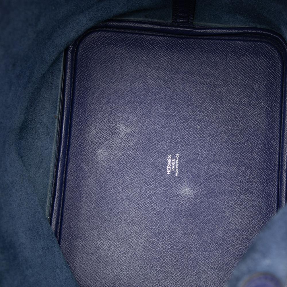 Hermès AB Hermès Blue Midnight Blue with Red Brick Calf Leather Epsom Tressage Picotin Lock 22 France