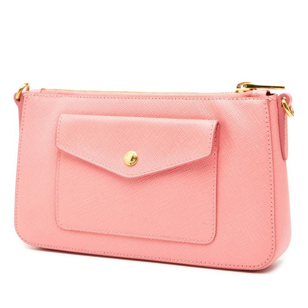 Prada B Prada Pink Saffiano Leather Lux Front Pocket Crossbody Italy