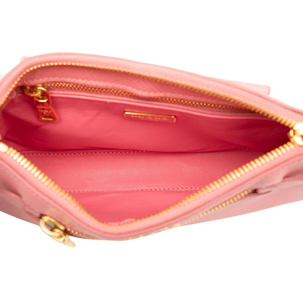 Prada B Prada Pink Saffiano Leather Lux Front Pocket Crossbody Italy