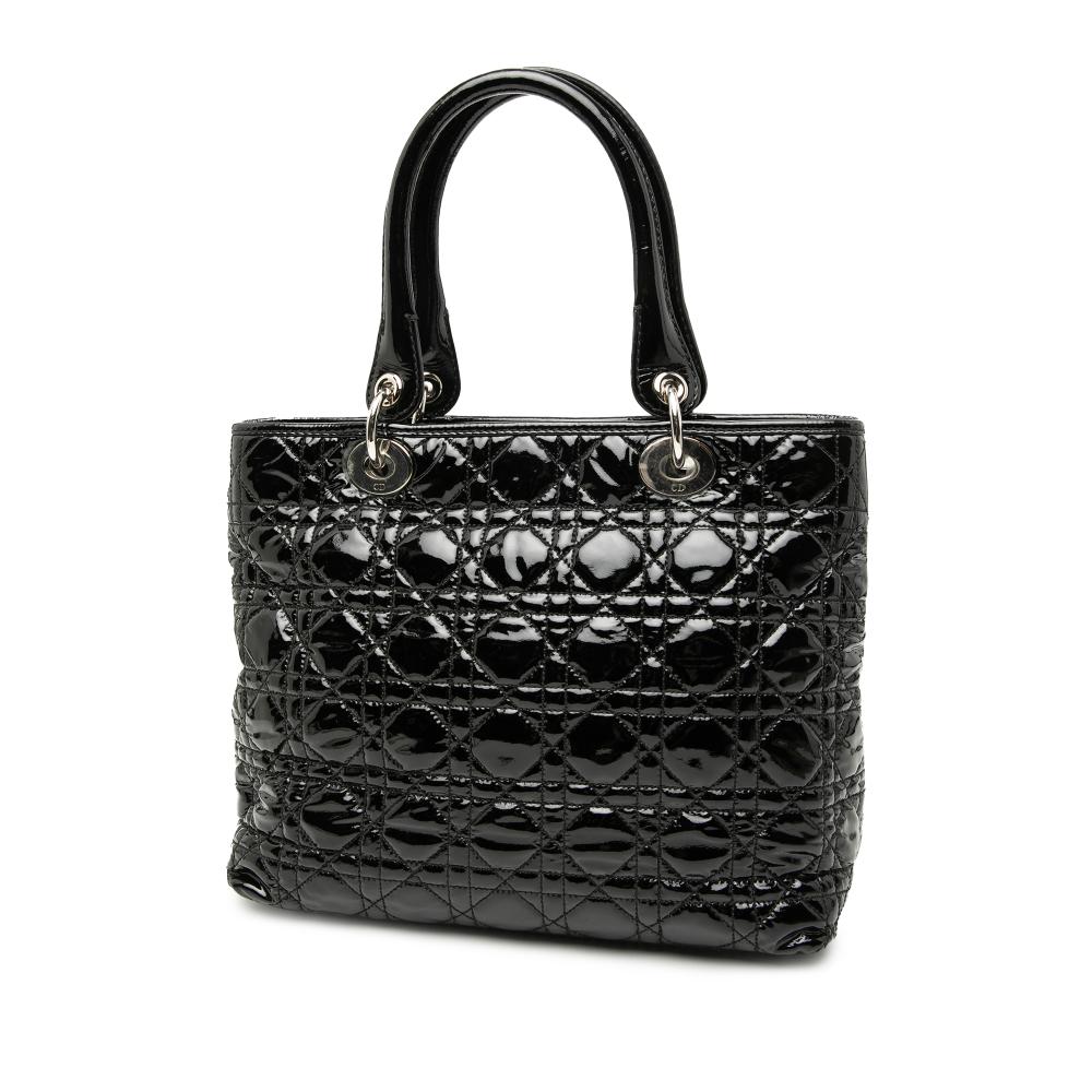 Christian Dior B Dior Black Patent Leather Leather Medium Patent Cannage Lady Dior Soft Shopping Tote Italy