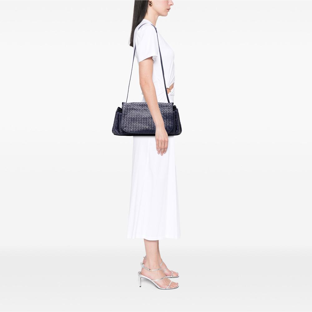 Bottega Veneta B Bottega Veneta Blue Dark Blue Nappa Leather Leather Nappa Intrecciato Flap Crossbody Italy