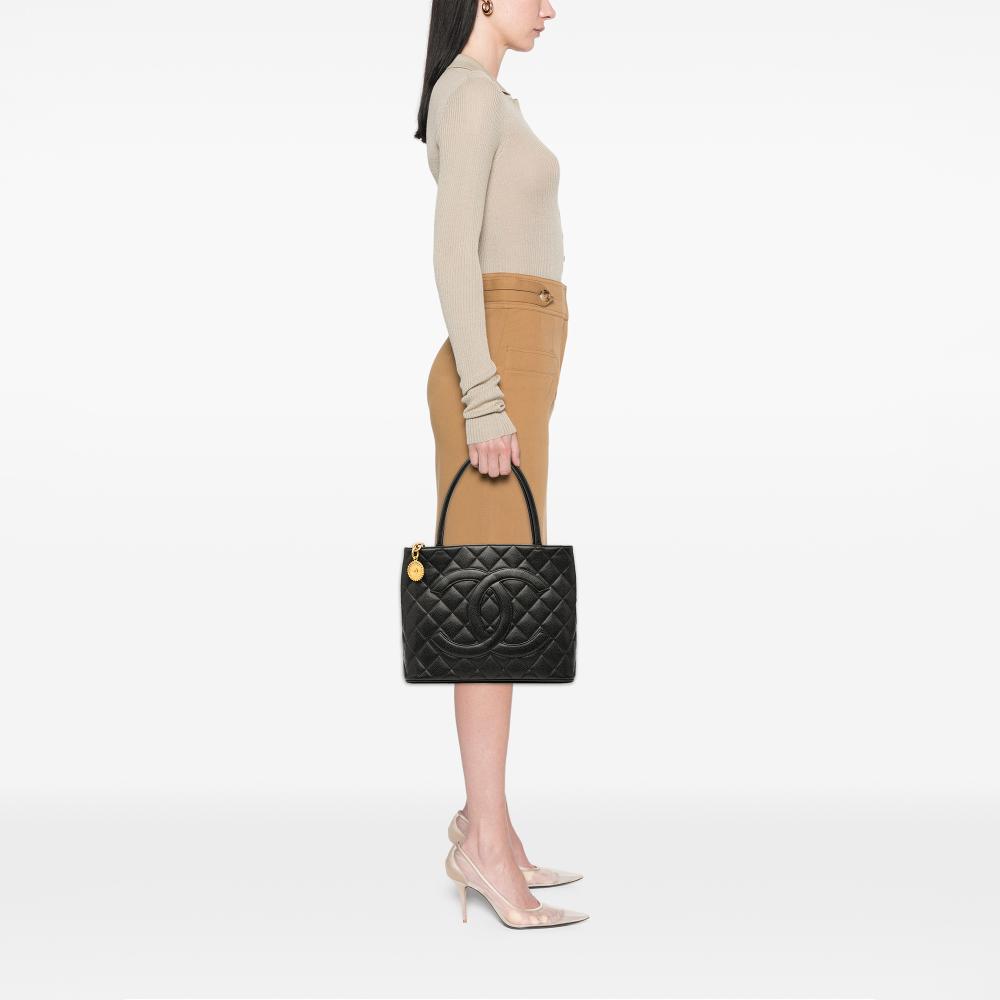 Chanel AB Chanel Black Caviar Leather Leather Caviar Medallion Tote France