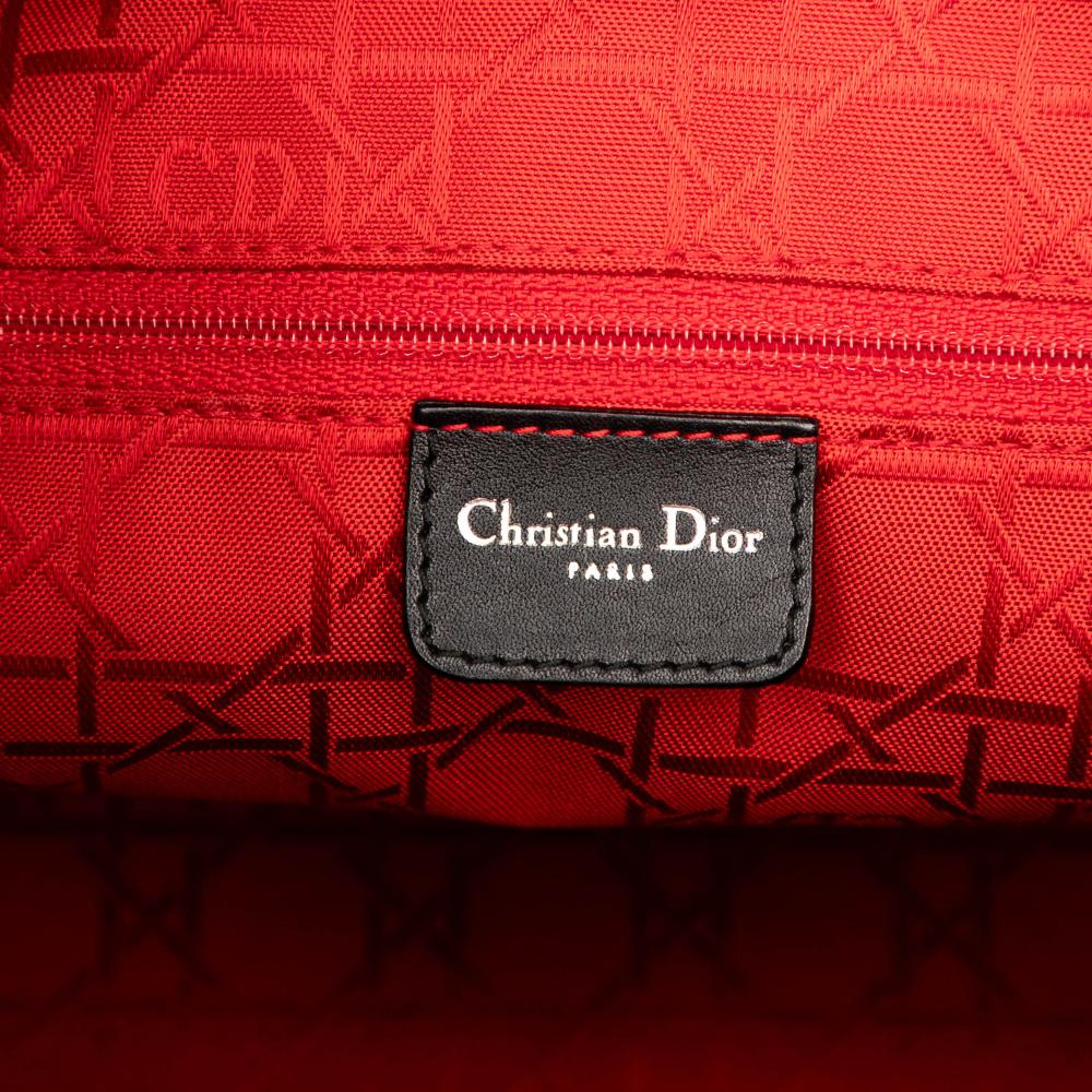 Christian Dior B Dior Black Lambskin Leather Leather Large Lambskin Cannage Lady Dior Italy