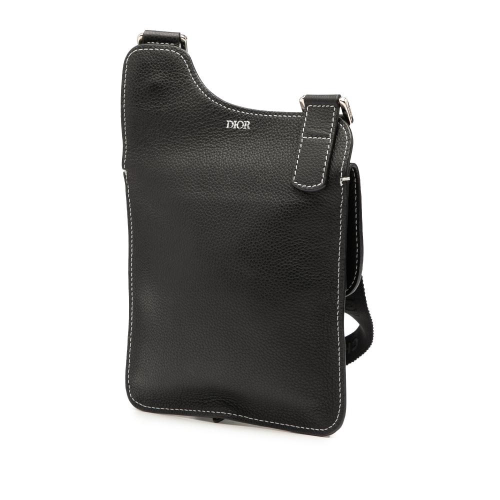 Christian Dior AB Dior Black Calf Leather Grained skin Saddle Flat Messenger Bag Italy