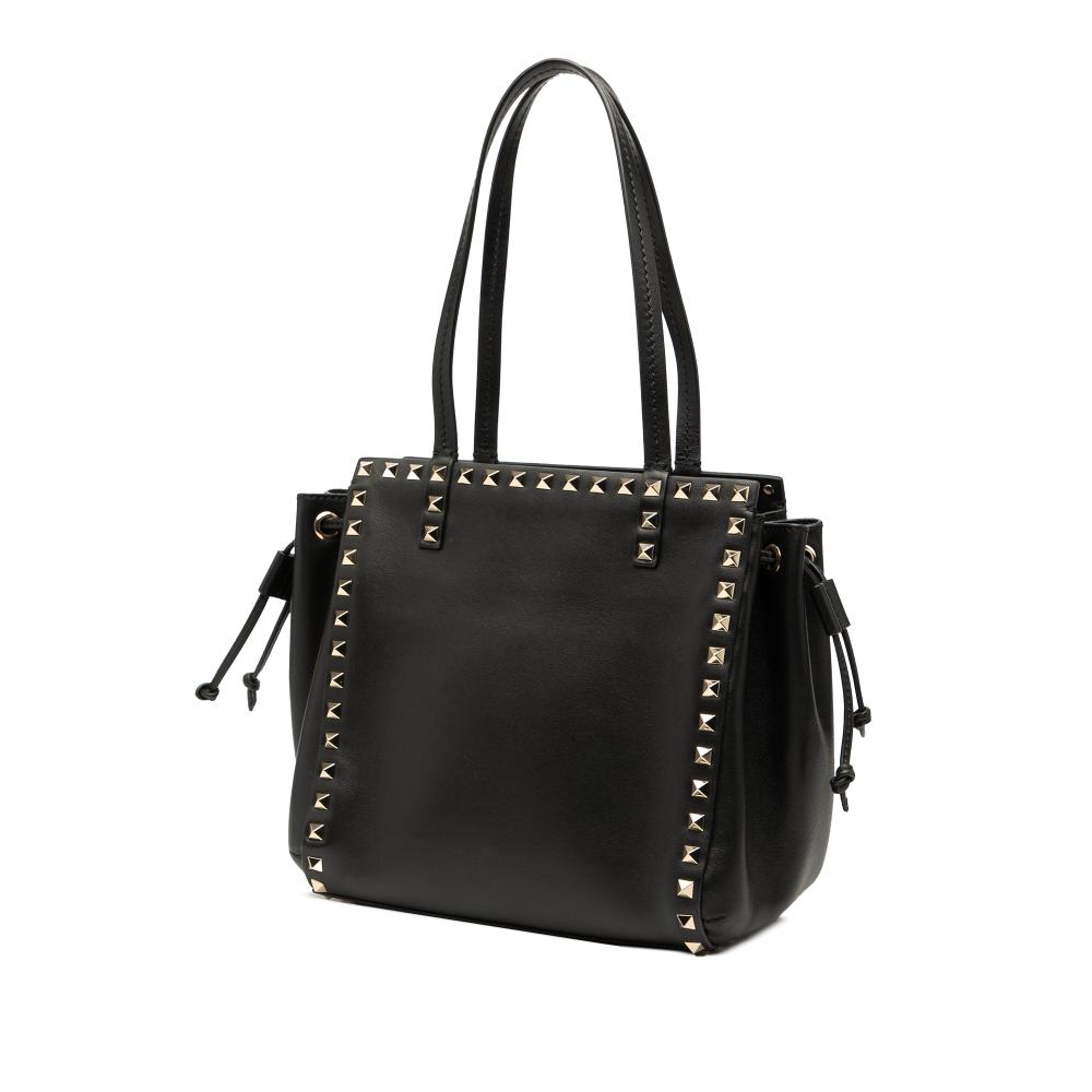 Valentino B Valentino Black Calf Leather Rockstud Drawstring Tote Italy