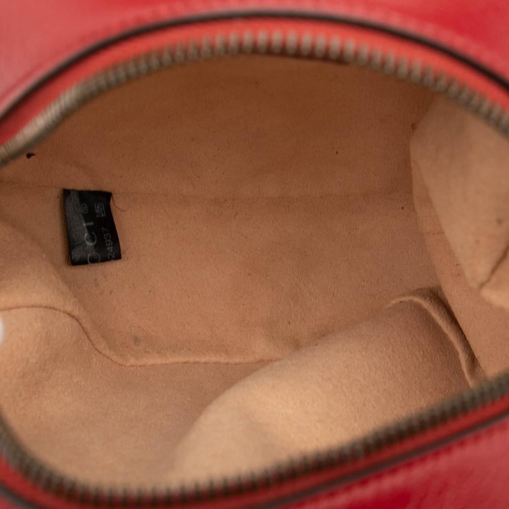 Gucci AB Gucci Red Calf Leather Mini GG Marmont Matelasse Round Crossbody Italy