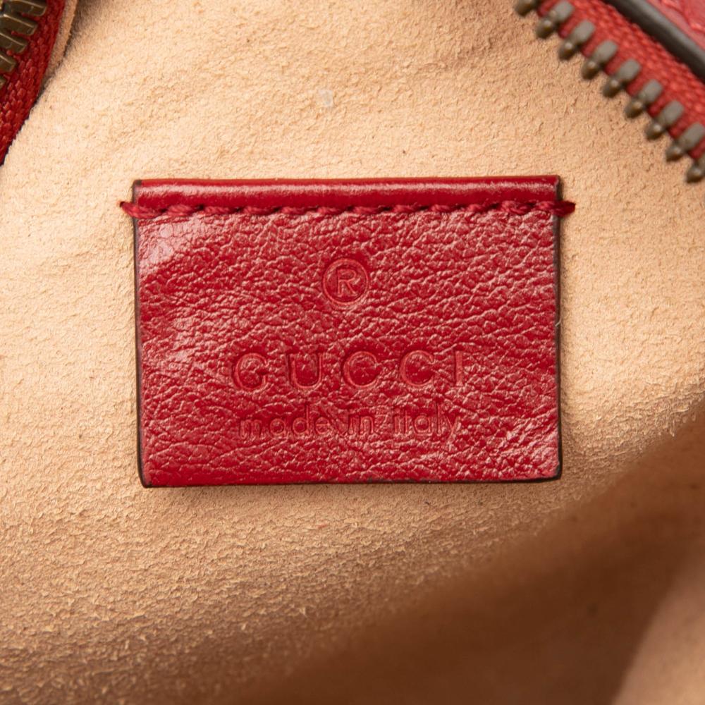Gucci AB Gucci Red Calf Leather Mini GG Marmont Matelasse Round Crossbody Italy