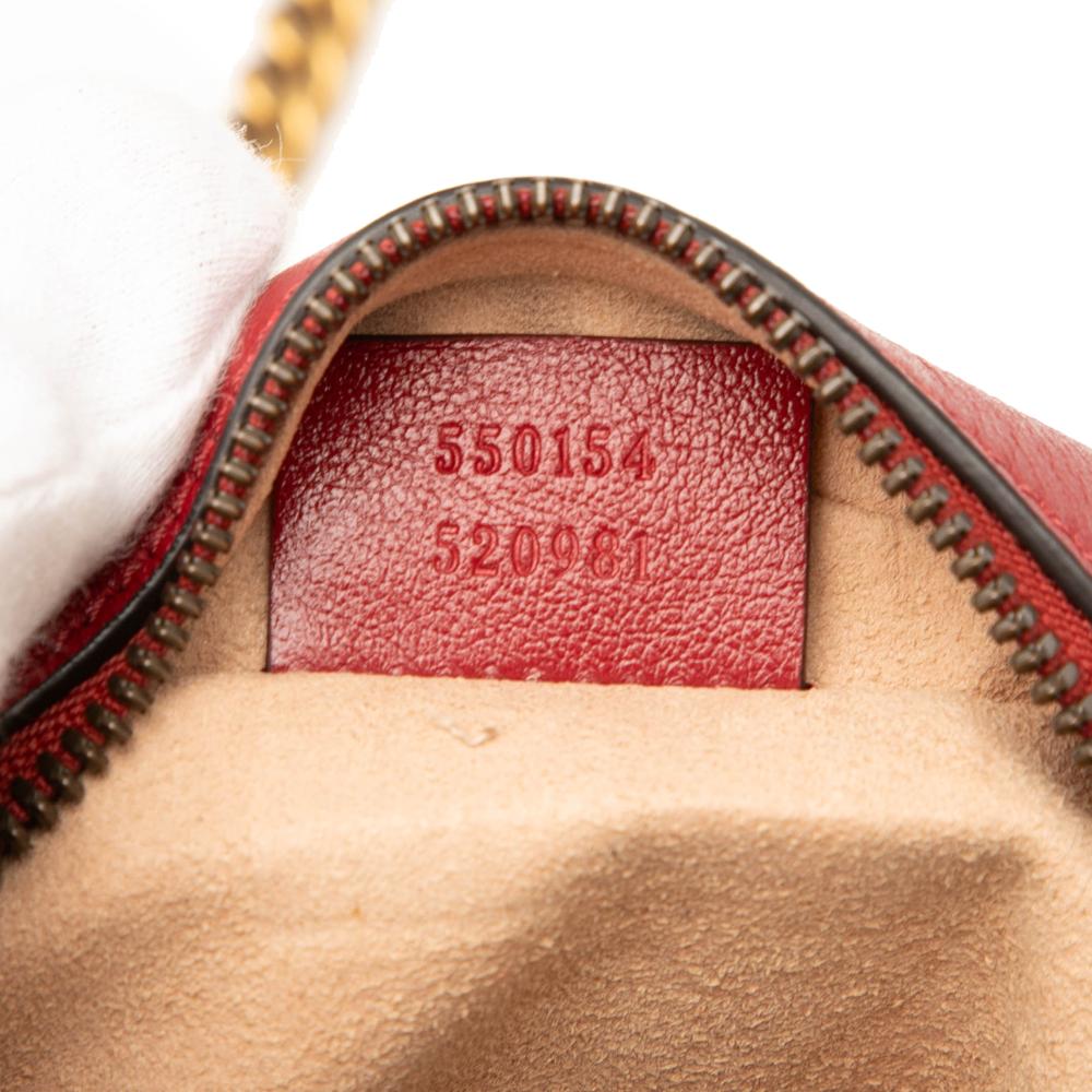 Gucci AB Gucci Red Calf Leather Mini GG Marmont Matelasse Round Crossbody Italy