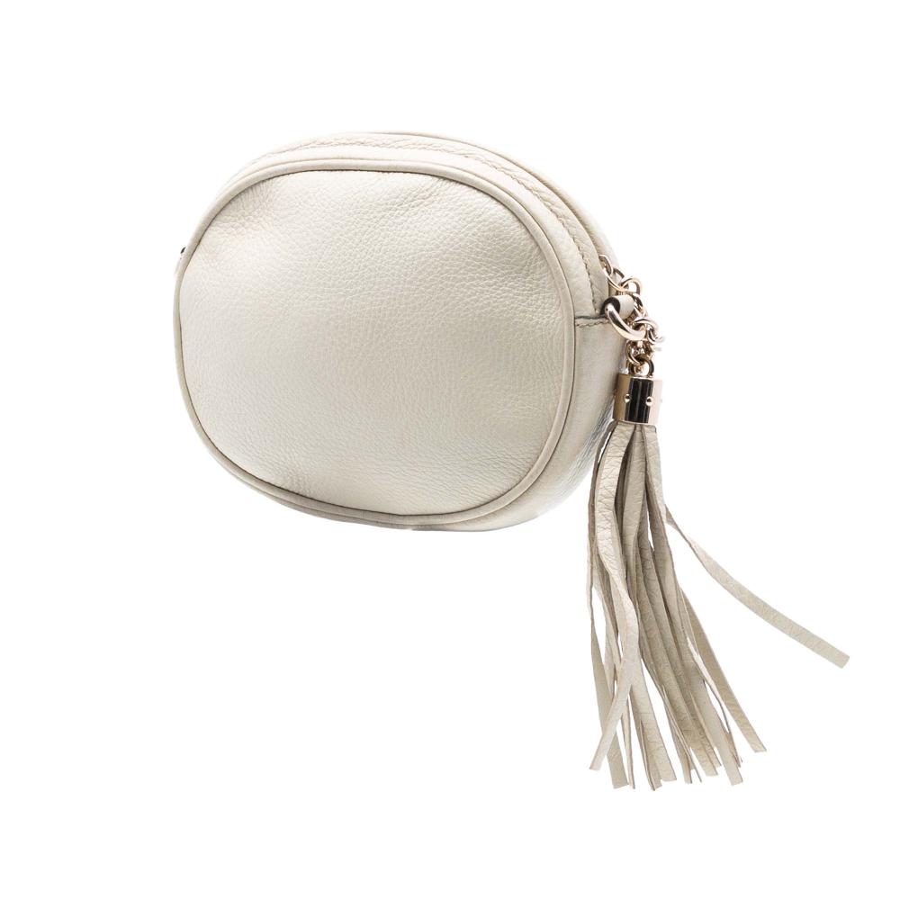 Gucci B Gucci White Calf Leather Mini Pebbled skin Soho Chain Crossbody Italy