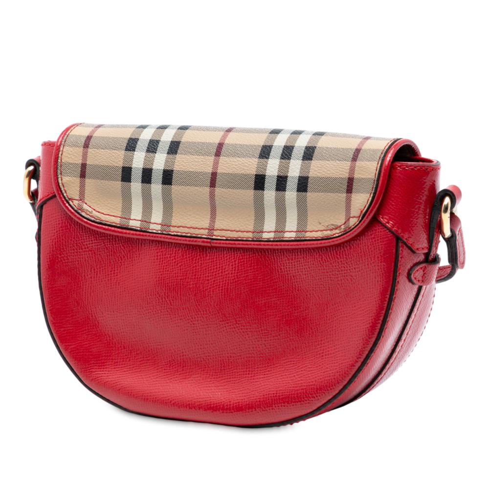 Burberry B Burberry Red Patent Leather Leather and Haymarket Check Coated Canvas Maydown Crossbody Italy