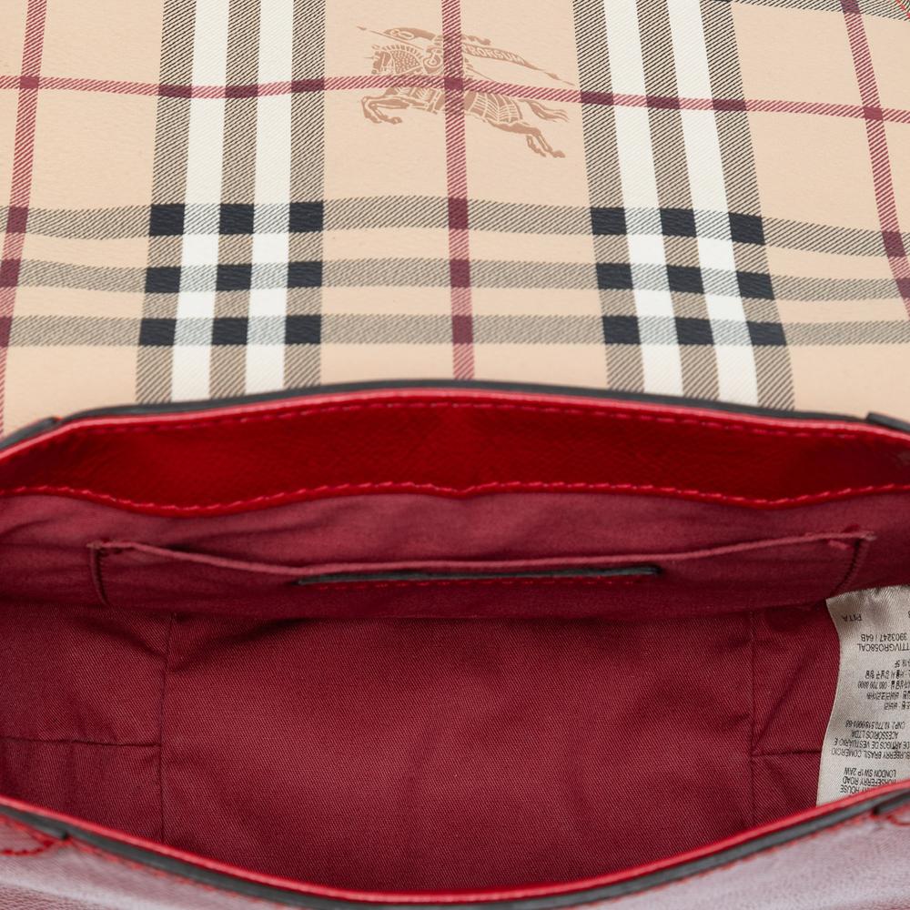 Burberry B Burberry Red Patent Leather Leather and Haymarket Check Coated Canvas Maydown Crossbody Italy