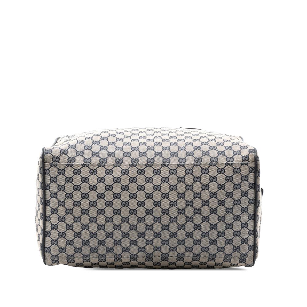 Gucci B Gucci Gray Canvas Fabric GG Web Travel Bag Italy