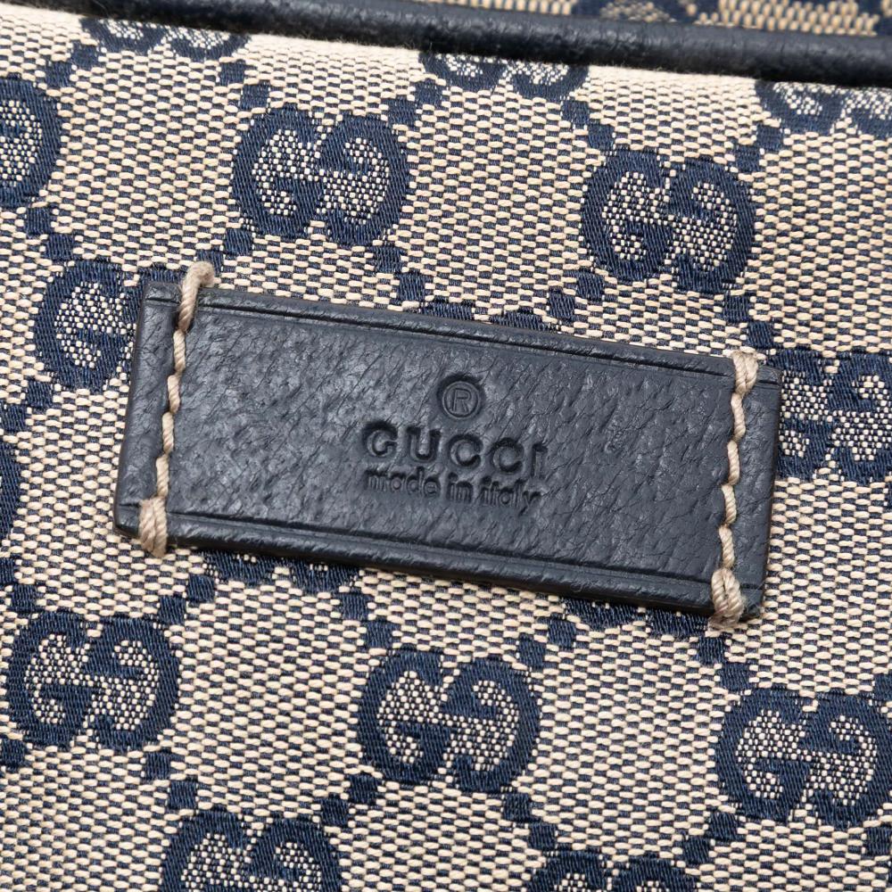 Gucci B Gucci Gray Canvas Fabric GG Web Travel Bag Italy