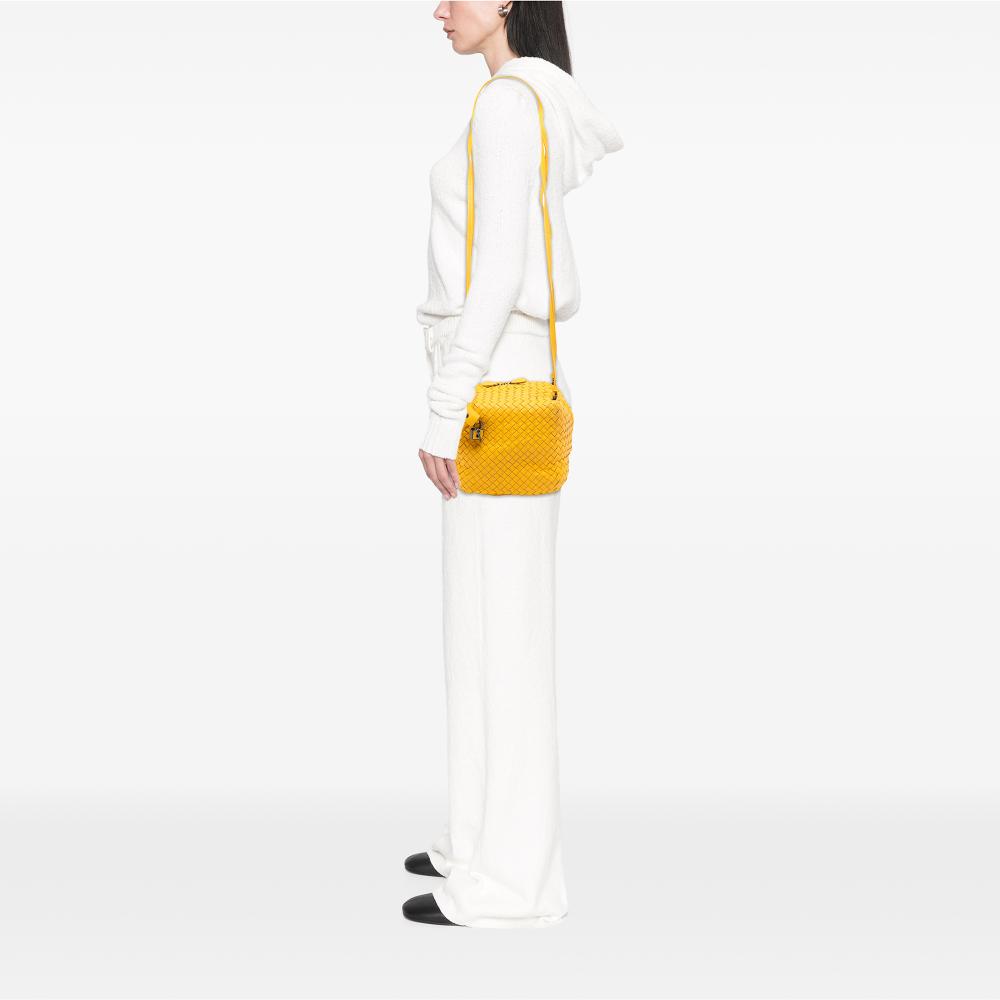 Bottega Veneta B Bottega Veneta Yellow Nappa Leather Leather Nappa Intrecciato Cube Crossbody Italy
