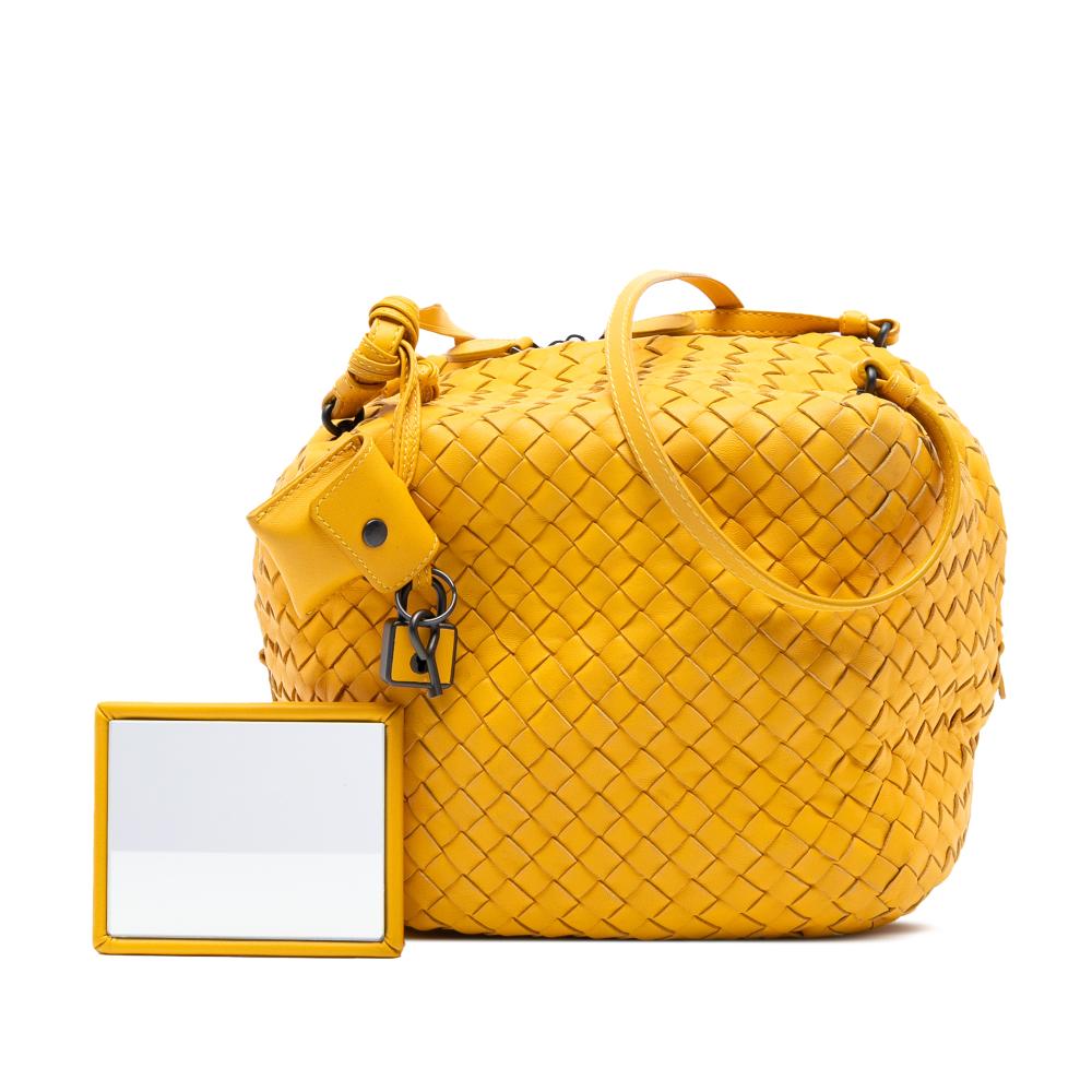 Bottega Veneta B Bottega Veneta Yellow Nappa Leather Leather Nappa Intrecciato Cube Crossbody Italy