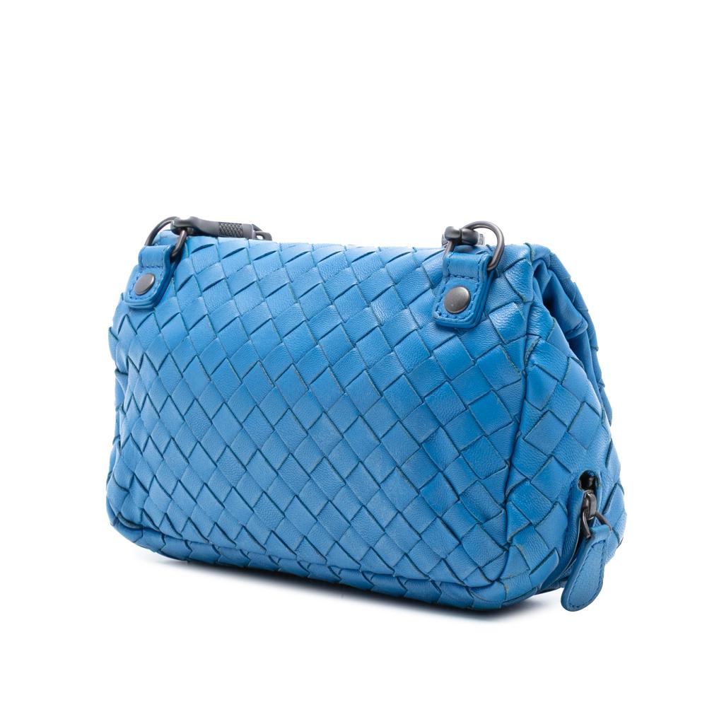 Bottega Veneta Blue Mini Nappa Intrecciato Expandable Chain Flap Crossbody Italy