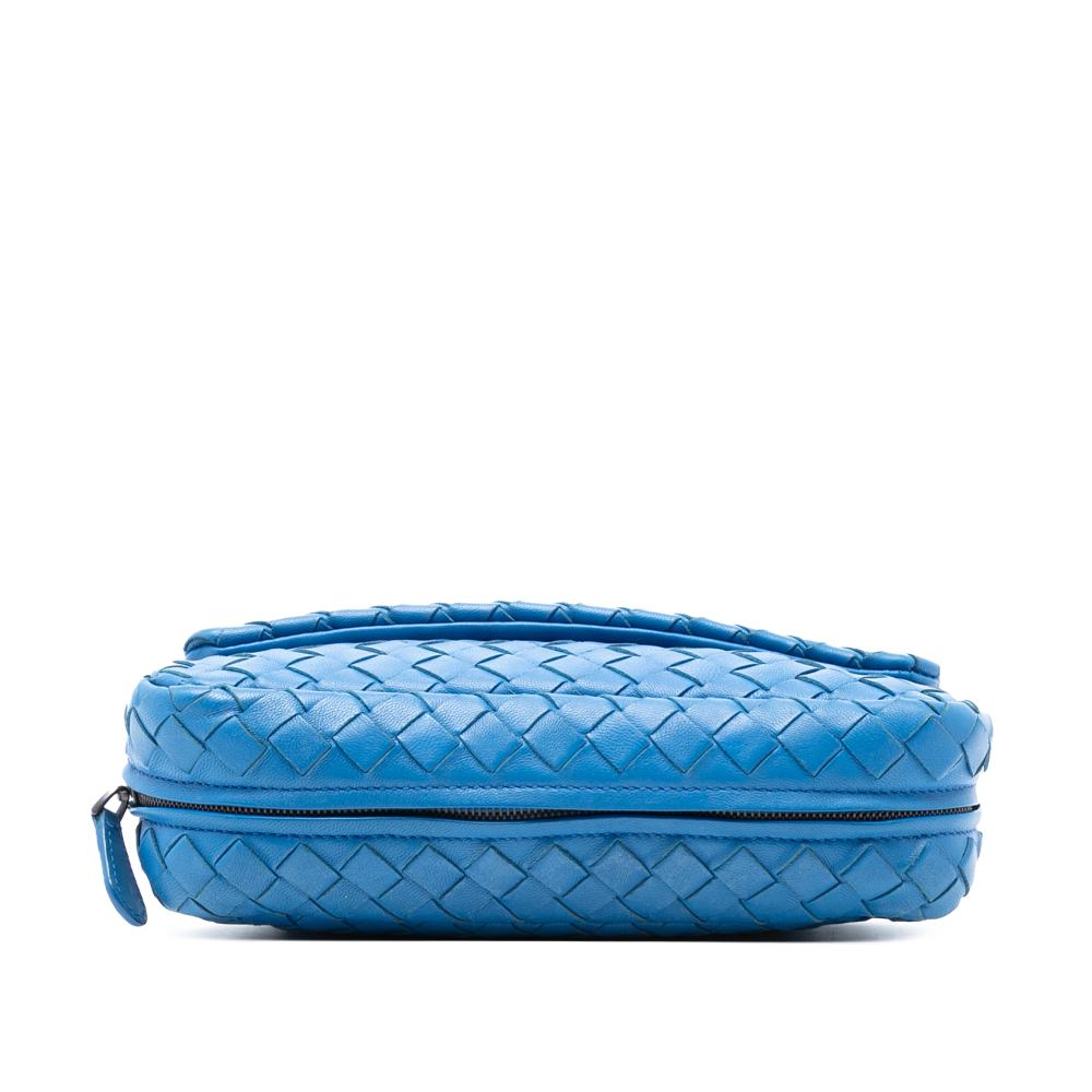 Bottega Veneta Blue Mini Nappa Intrecciato Expandable Chain Flap Crossbody Italy