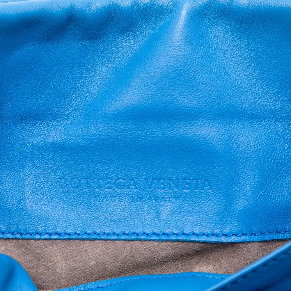Bottega Veneta Blue Mini Nappa Intrecciato Expandable Chain Flap Crossbody Italy