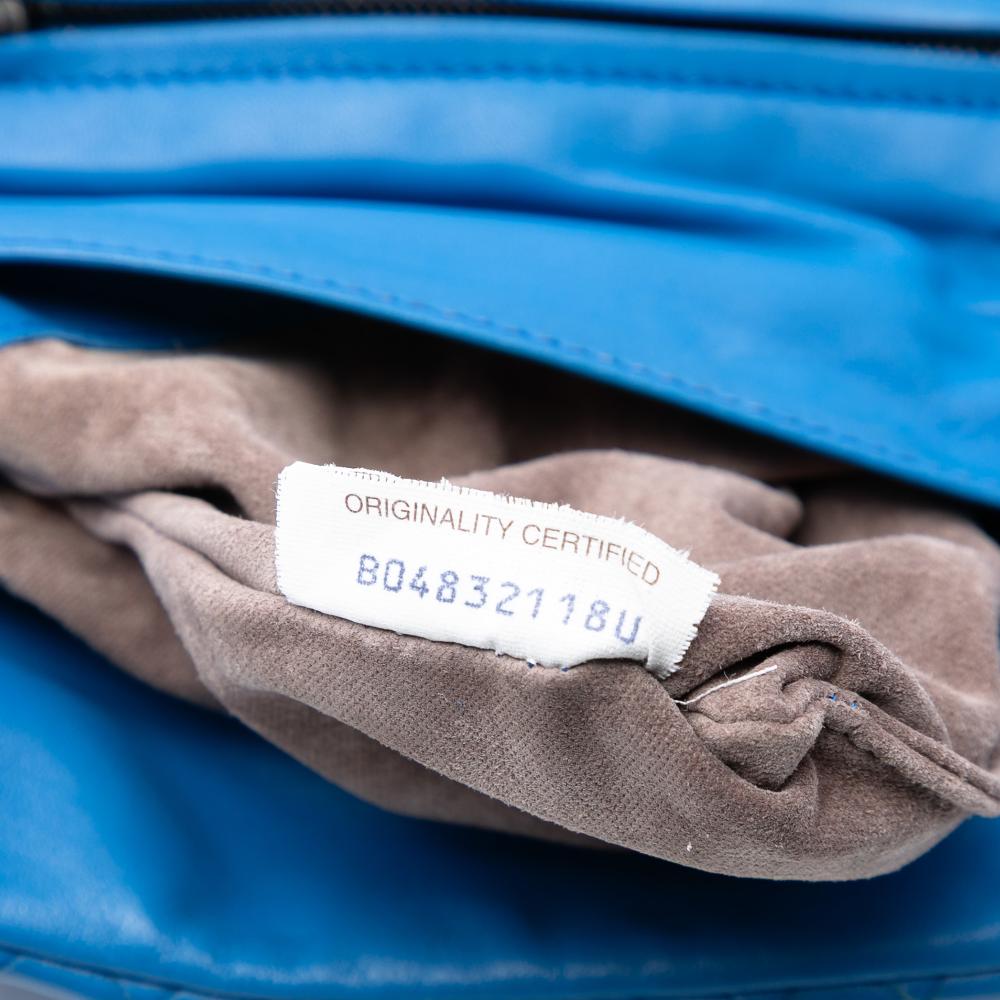 Bottega Veneta Blue Mini Nappa Intrecciato Expandable Chain Flap Crossbody Italy