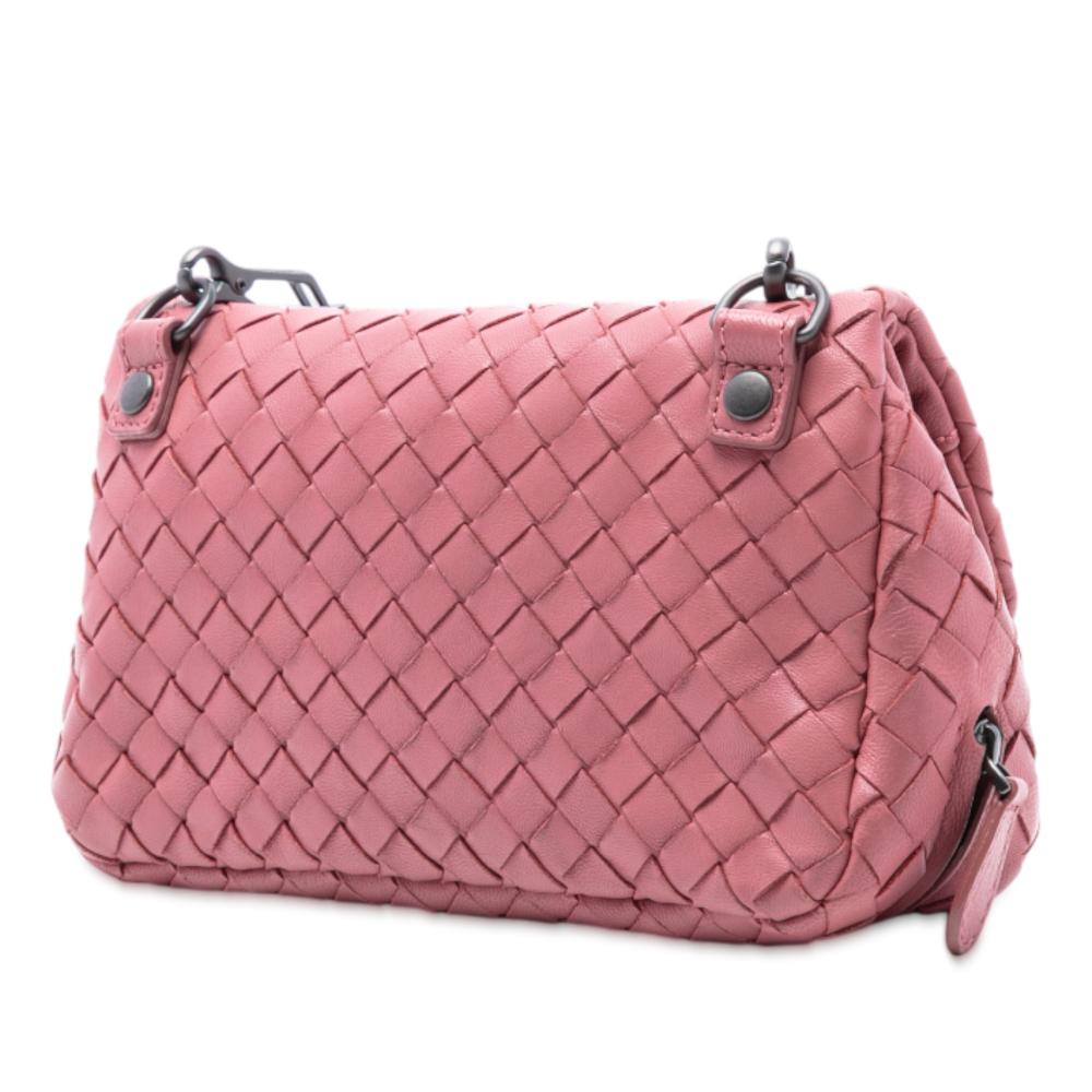 Bottega Veneta Pink Mini Nappa Intrecciato Expandable Chain Crossbody Italy