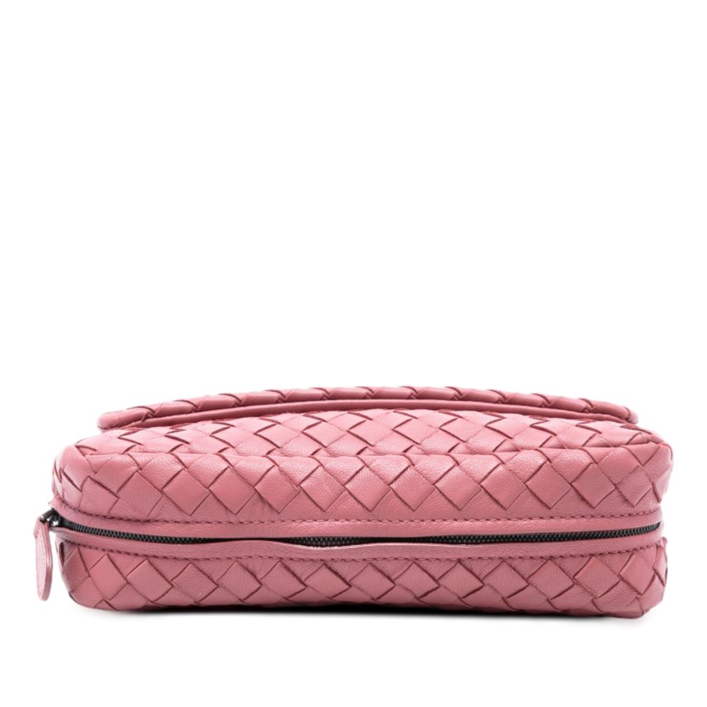 Bottega Veneta Pink Mini Nappa Intrecciato Expandable Chain Crossbody Italy